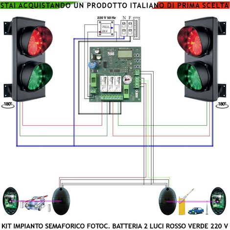 Kit Semaforo Orientabile 180° per Rampa Garage 24 Led Rossi 24 Led Verdi Lente Ø 124 mm Aliment. 230 V 3W IP65 Tempi Regolabili da 8 a 120" Due Coppie Fotocellule TX Batteria Rilevano Transito Veicoli (1/4)