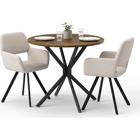 FurnitureR Ensemble repas 3 pièces, table ronde et 2 chaises pivotantes, Table ronde de 90 cm avec 2 chaises pivotantes rembourrées (1/5)