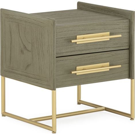 Table de chevet 2 tiroirs 50x45x54 Bois Mindi Gris/Métal Doré (1/5)