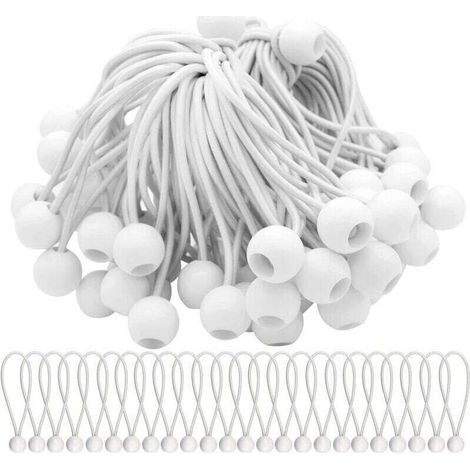 Lot de 50 Tendeur Elastique Cordons Élastiques avec Boules Sandow Elastique Boules Elastiques pour chapiteaux, tentes, bannières et bâches,TRIMEC