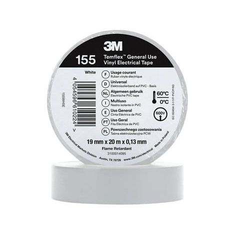 Ruban Adhésif Temflex™ 155 PVC 19mm x 20m 3M 7100184744 Blanc