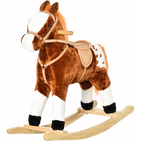 Cheval à Bascule en Bois avec Sons d'Animaux, Jouet Cadeau pour Enfants, 74 x 28 x 65 cm, Marron (1/5)