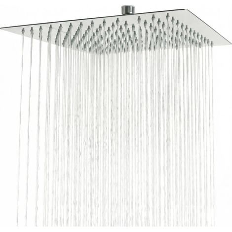 Pommeau de Douche, Pompe de Douche Pluie Carrée en Acier Inoxydable, Douche Haute Pression avec Buses Silicone Auto-Nettoyantes, Rotule Orientable 360°, Chromé – Fixation Murale ou Plafond (1/5)