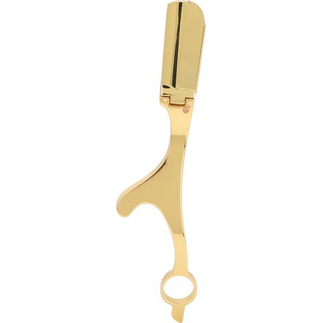 Porte-rasoir de salon de coiffure pour le rasage, la taille des favoris et des sourcils rasoir manuel double face à l'ancienne, doré. (1/5)