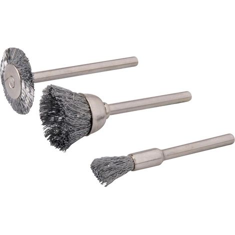 3 BROSSES MÉTALLIQUES SUR TIGE 5, 15, 19 MM SILVERLINE 580466