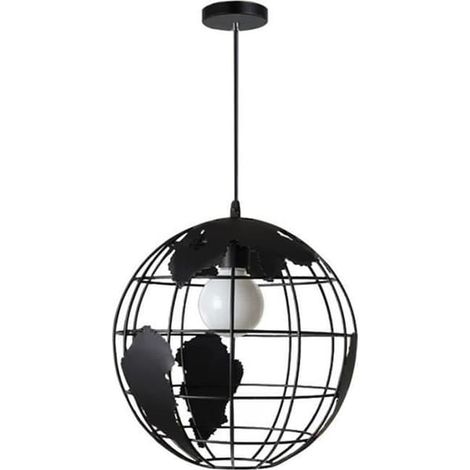 SABIR-Suspension vintage rétro avec abat-jour globe (noir) (1/4)