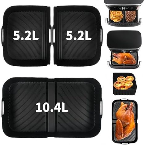 3 pièces revêtements silicone pour friteuse à air Ninja Flex Drawer AF500UK, 2 pièces 5,2L + 1 pièce 10,4L réutilisables grands revêtements pour tiroir AF500UK AF500UKCP
