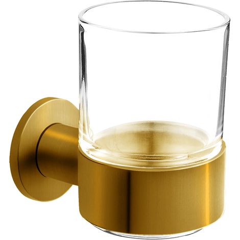 Novaservis Ferro Smile - Soporte para cepillo y pasta de dientes, vidrio /oro cepillado ASM03BG (1/2)