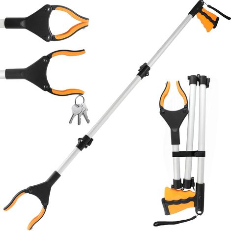 Teleskopgreifer – 108 cm – Aluminium und Kunststoff – Drehbarer Kopf mit Magnet – Für Senioren und Menschen mit eingeschränkter Mobilität – Orange (1/5)