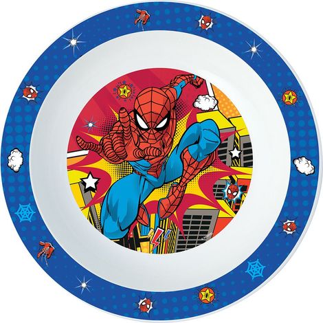 Piatto Fondo Originale Disney Spiderman in plastica rigida per bambini piccoli, adatto al microonde con grafiche divertenti per i piÃ¹ piccoli.