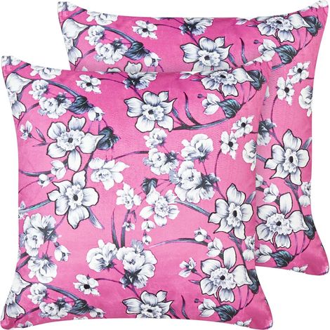 Set of 2 Decorative Cushions KOELERIA Velvet 45 x 45 cm Fuchsia Pink Floral Pattern