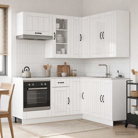 vidaXL Unité de cuisine LUCCA 8 pc Blanc brillant Bois d'ingénierie (1/5)