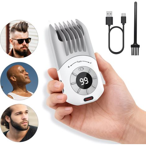 Tondeuse à cheveux électrique réglable sans fil, tondeuse rechargeable avec affichage numérique pour usage domestique, kit d'entretien pour hommes (cheveux chauves et barbe). (1/3)