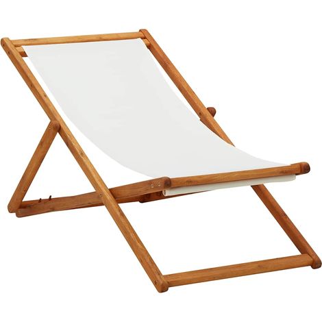 vidaXL Silla plegable de madera de eucalipto y tela color blanco crema. (1/5)
