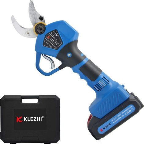 Sécateur Électrique sans fil, DC 21V Ciseaux de Jardinage, 2PCS 2Ah Batterie au Lithium Rechargeable, Diamètre de Coupe 30MM (1,2 Pouce), 6-8 Heures de Travail (Bleu foncé) (1/5)