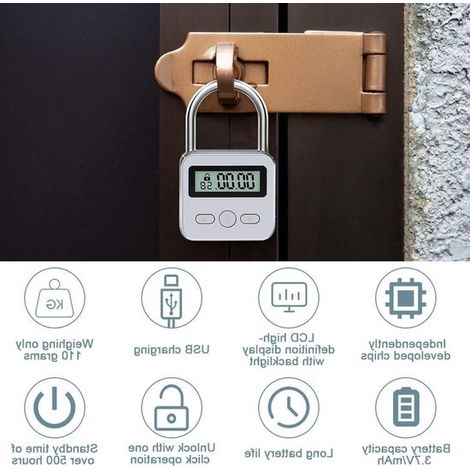 Lucchetto intelligente con display LCD, ricaricabile tramite USB, lucchetto di sicurezza per cucina e casa, in acciaio inossidabile. (1/5)