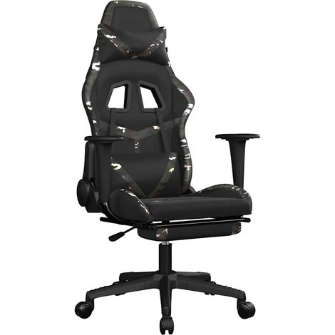 Chaise de jeu Chaise de Gaming de massage repose-pied Noir&Camouflage Similicuir (1/5)