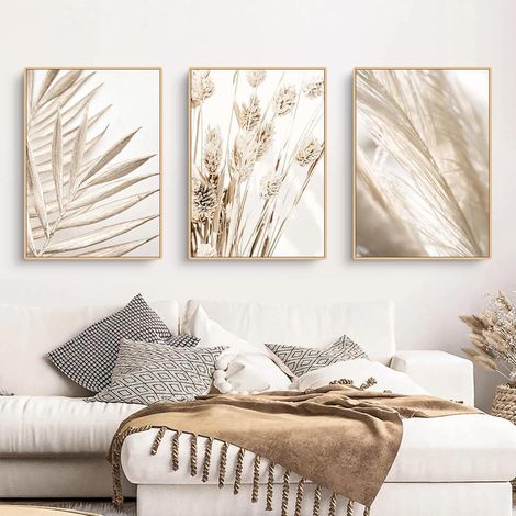 Leinwandbilder 3er Schilf Pampasgras Boho Wohnzimmer A 30x40cm (1/5)