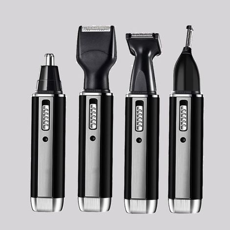 Wiederaufladbarer 4-in-1 Multifunktionstrimmer für Männer, für Nase, Ohren, Augenbrauen und Bart, wasserfest, Schwarz-Silber (1/2)