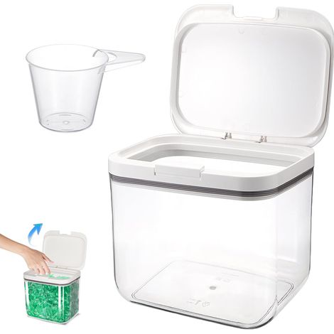 Boîte de Rangement pour Détergent, 4,5L Boite Lessive, Boîte de Rangement pour poudre à Laver, Récipient pour Poudre à Lessive,Organisateur pour Détergent avec Verre Doseur, Pour le Stockage