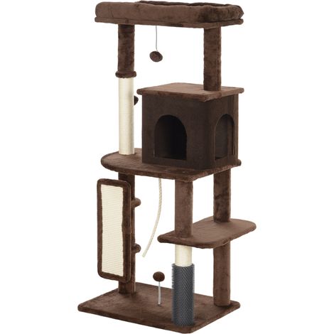 Arbre à chat à avec plateformes pliable pour salon griffer plateformes, poteau brosse, balles suspendues tapis (marron) (1/5)