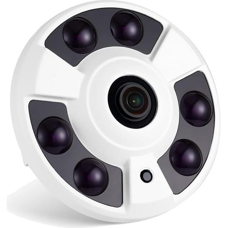 Caméra IP POE Fisheye 5MP Intérieure CCTV Objectif 1,7mm Angle 180° LED IR Vision Nocturne H.265 Détection Mouvement (1/5)