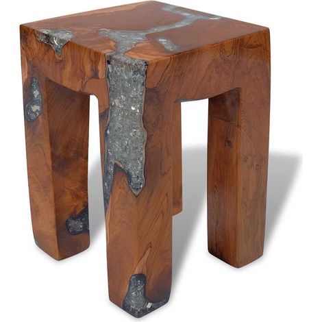 Tabouret Chaise de bar Tabouret de bar - Bois de teck massif et résine BV990525 - BonneVie (1/5)