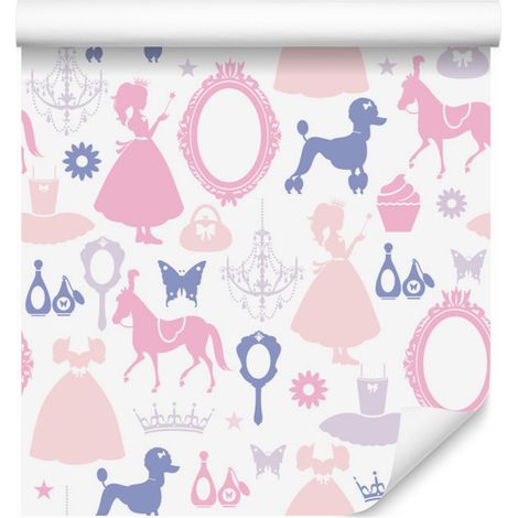 Carta da parati per soggiorno e camera da letto con principesse, cani e cavalli, 50x1000 cm. (1/5)