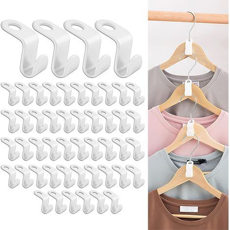 Packung mit 50 Kleiderbügelhaken, Verlängerungsclips, Verbindungshaken für platzsparende Mini-Kaskadenkleiderbügel, Kleiderschrank-Organizer, platzsparend (Weiß) (1/5)