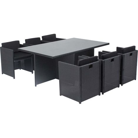 Salotto da giardino a incasso 6 posti resina intrecciata nero/nero MIAMI (1/5)