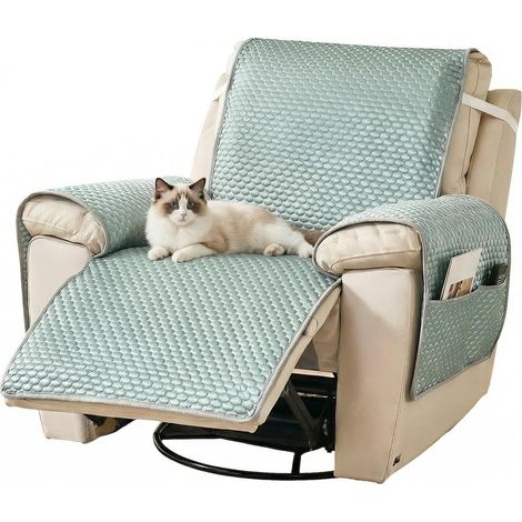 Stretch and reclining sofa covers: cooling ice silk cushion cover, super soft, breathable - individual furniture protection for the living room (1 seater, C-grey-green) (1/5)