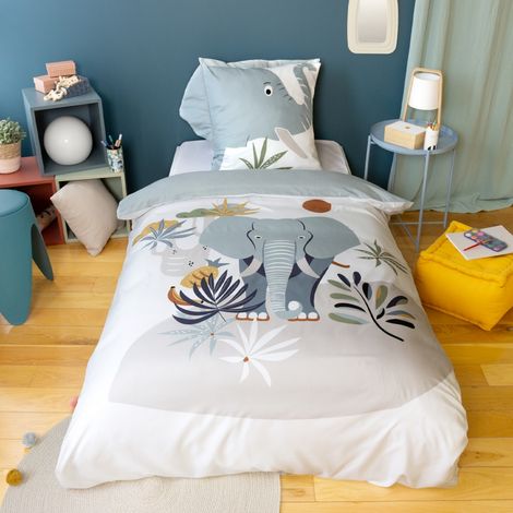 Set biancheria da letto in microfibra con stampa di elefanti, 140cm