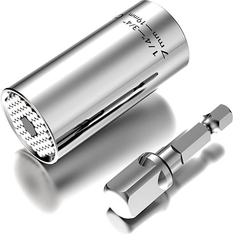 Clé à Douille Universelle - Cadeau Pour Homme,coffret douille de gadget de clé à cliquet de réparation multifonction 7-19mm avec adaptateur de perceuse électrique GROOFOO