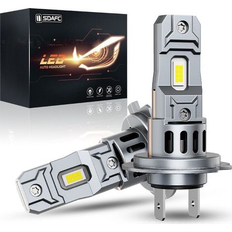 2025 Ampoules de phare LED H7, 1:1 Mini Size S2S 33000LM 900% Brightness 140W 6500K 14000RPM Cooling Fan, Halogen Replacement, Plug-N-Play, Pack of 2