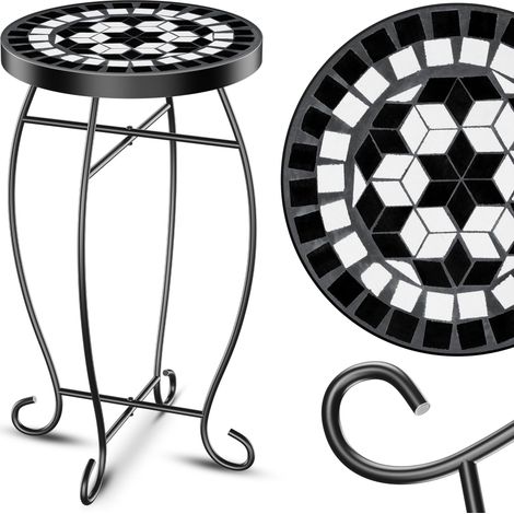 KESSER® Mosaiktisch Bistrotische Blumenhocker Rund 60 x 34 cm Metall Mosaik Beistelltisch Balkontisch Gartentische Terrassentisch Balkon Steinmosaik Tetragon