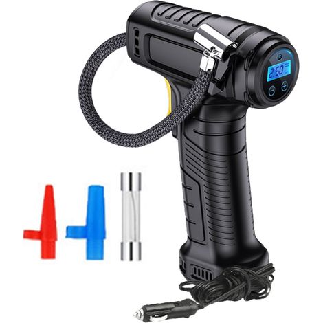Gonfleur de pneus, compresseur d'air portable, pompe à gonflage rapide, pompe à air pour voiture avec lumière LED et affichage numérique, pompe à air manuelle pour voitures, vélos, ballons et autres o (1/5)