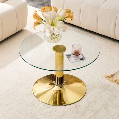 Table basse ronde verre 70cm or noir argent structure métal robuste plateau trempé meuble salon moderne
