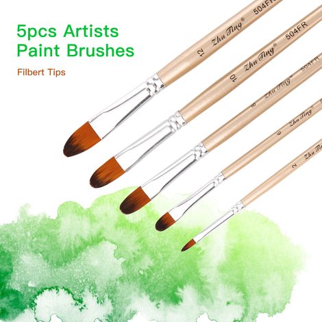 Ensemble de 5 pinceaux à pointe langue de chat, poils en nylon, manche en bois, pour artistes, enfants, adultes et débutants. Idéal pour la peinture acrylique, à l'huile, aquarelle, gouache, nail art, (1/5)