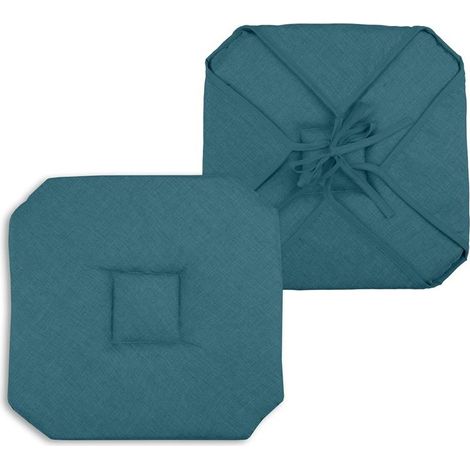Lot de 2 galettes de chaise 4 rabats 40 x 40 cm Turquoise chiné (1/2)