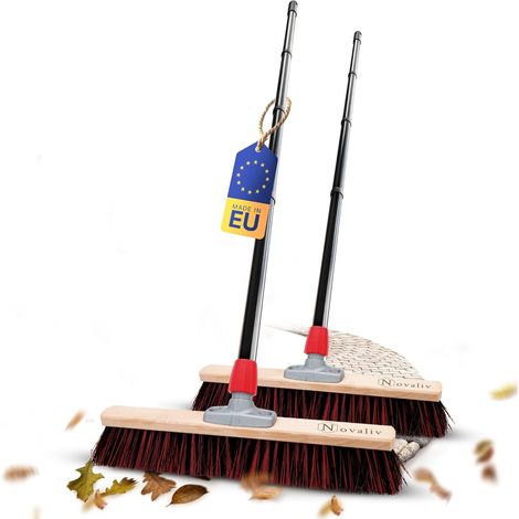 Balai de rue Novaliv 2x 50 cm avec manche extérieur Poils Arenga-Elaston Idéal comme balai extérieur Balai de jardin Poils durs avec manche Balai de