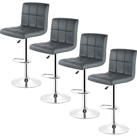 Aqrau Lot de 4 Tabouret de bar avec dossier,Rotation à 360 degrés, réglable en hauteur,Gris (1/5)