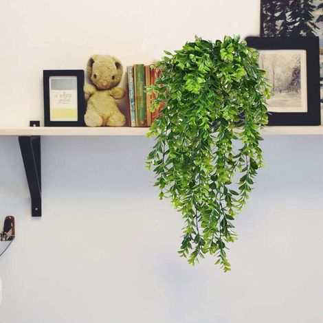 Plantes suspendues long vert en plastique artificielles pour l'intérieur ou l'extérieur bureau à domicile balcon jardin décor - paquet de 2 (1/5)