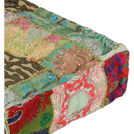 Pouf carré en coton fait à la main 50 x 50 x 12 cm Vert CFW203422 (1/5)