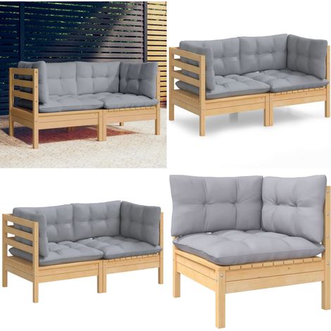 2-Sitzer-Gartensofa mit Grauen Kissen Massivholz Kiefer - Gartenmöbel - Sitzgruppe - Terrassenmöbel - Outdoor Möbel - Lounge Set - Home & Living (1/5)