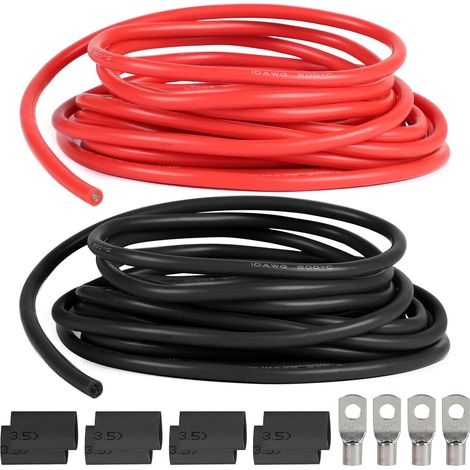 10 AWG 6 mm² Cable Electrique 5 m Noir et 5 m Rouge Fil Electrique en Silicone Souple 1050 Brins Fil de Cuivre Étamé Basse Impédance Câble Électronique de Véhicule (1/5)