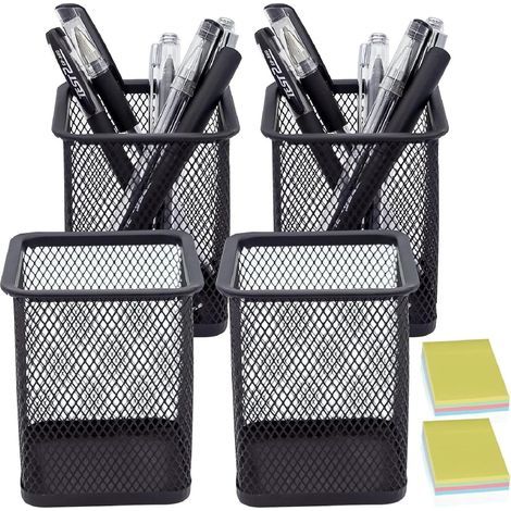 4 Pièces Pot a crayon, Organisateur de Bureau en Métal, Multifonction Pot a Crayon Bureau, Porte Stylo, Pot Crayon pour le bureau et la maison, Noir (1/4)