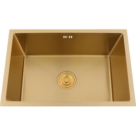 Fregadero de cocina, construcción de acero inoxidable, diseño de drenaje eficiente, color oro. (1/2)