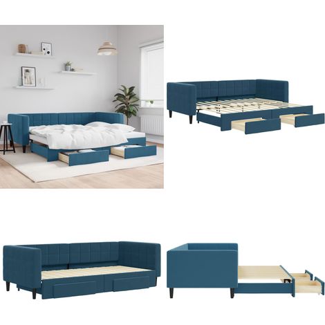 vidaXL Tagesbett Ausziehbar mit Schubladen Blau 90x200 cm Samt (1/5)