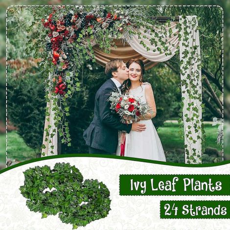 Guirlande de 24 brins de 26 m (86 pi) de feuilles artificielles lianes, fausses plantes suspendues (1/5)