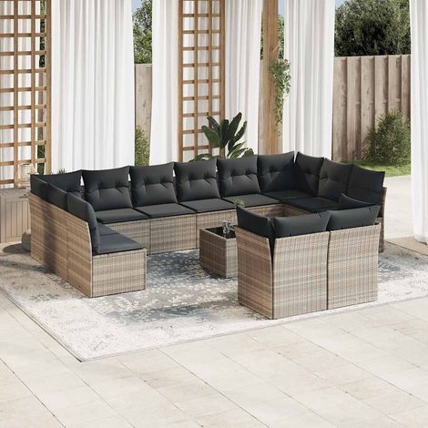 Set sofás de jardín con cojines 13 piezas ratán sintético gris vidaXL (1/3)